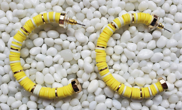 Rubber Disc Canary Yellow Hoop Earrings